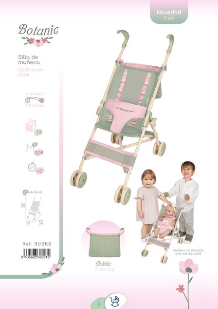 DeCuevas 90068 Passeggino pieghevole per bambole bastoni da golf Botanic 2026 – 56 cm
