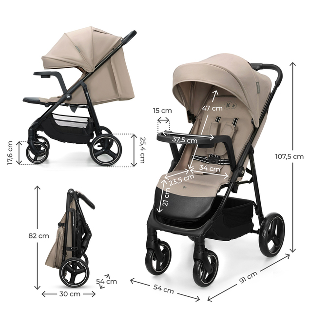 KINDERKRAFT Cărucior sport Trig 3 Tray Stone Beige