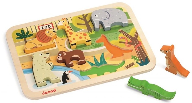 Janod Drevené vkladacie puzzle pre najmenších ZOO Chunky