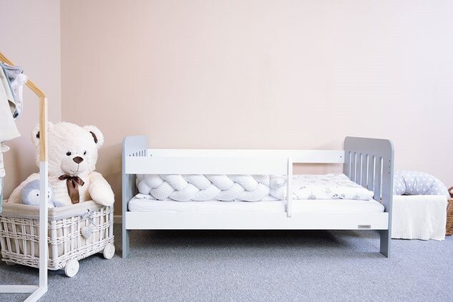 Gyerekágy korláttal New Baby ERIK 140x70 cm fehér-szürke