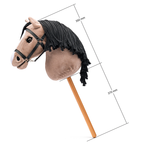 Hobby horse Lady Anne, iapă bej-maro cu gene pe băț, coamă din sfoară
