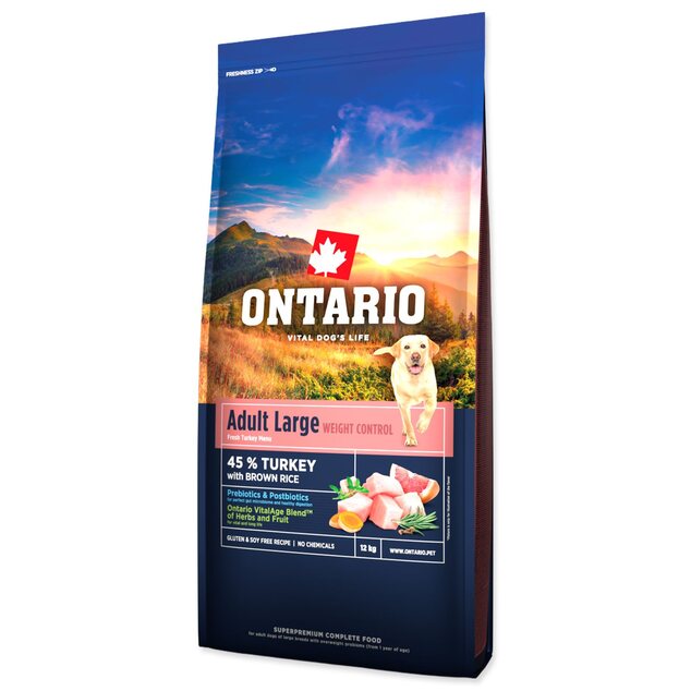 Krmivo Ontario Large Weight Control Turkey &amp; Brown Rice 12kg