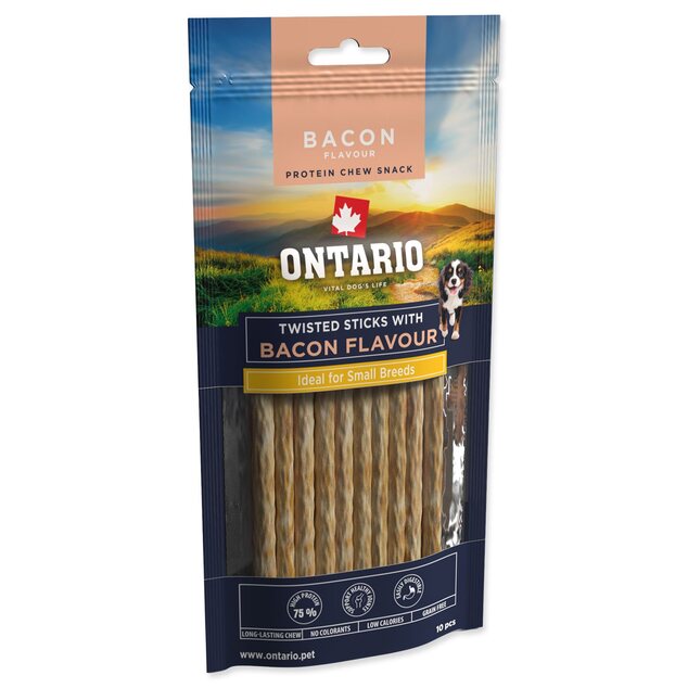 Ontario Protein csemege bacon ízű, rágós csavart pálcika 10db 12,7cm