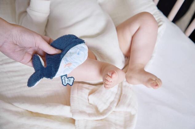 Kaloo Petit Calme Plyšová veľryba s levanduľovým vankúšom chladiaci ukludňujúci 9 cm