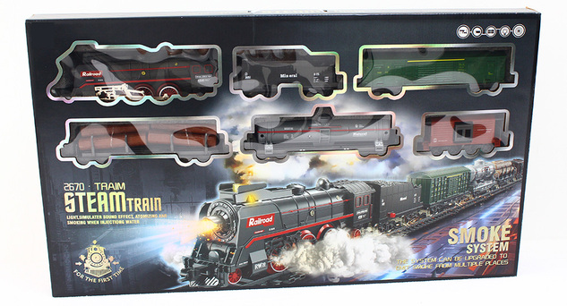 SET Ferrovia elettrica - Locomotiva a vapore con fumo, luce e suono a batteria 89 pezzi