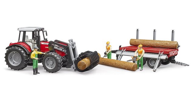 Bruder 02046 Massey Ferguson 7480 s čelným nakladačom a prepravníkom dreva