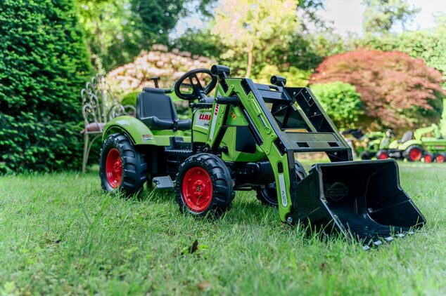 Falk šliapací traktor 2070W Claas backhoe s prednou a zadnou lyžicou a prívesom