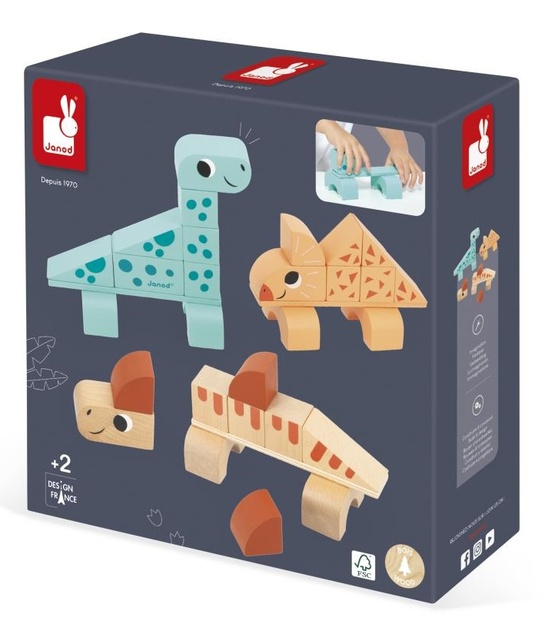 Janod Drevené kocky a stavebnica Cubikosaurus Dino