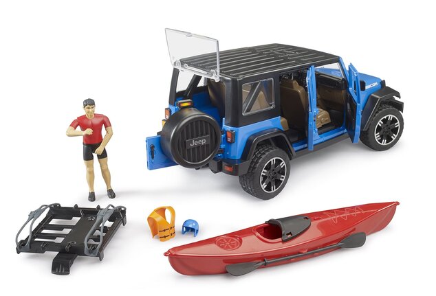 Bruder 2529 Jeep Wrangler Rubicon con kayak e figura