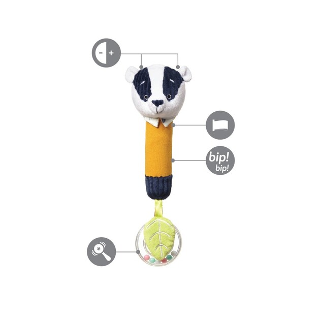 BABYONO Jouet couineur avec hochet blaireau Edmund, 3m+