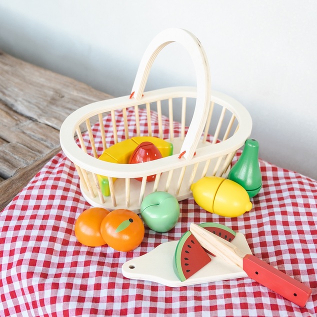 New Classic Toys Sada na krájanie - košík s ovocím