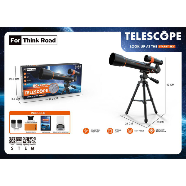 Telescopio astronomico per bambini con accessori - ingrandimento 60x, nero