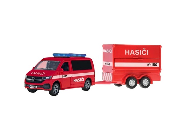 Kids Globe Traffic VW hasiči CZ design 27,5cm kov spätný chod s prívesom