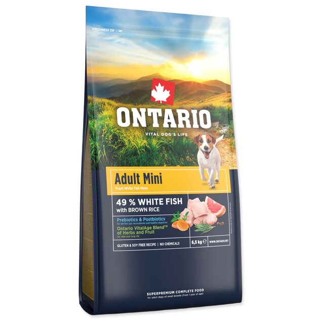 Krmivo Ontario Adult Mini Fish &amp; Brown Rice 6,5kg