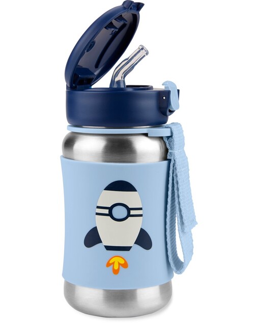 SKIP HOP Spark Style Fľaša so slamkou na vodu nerez Raketa 12 m+