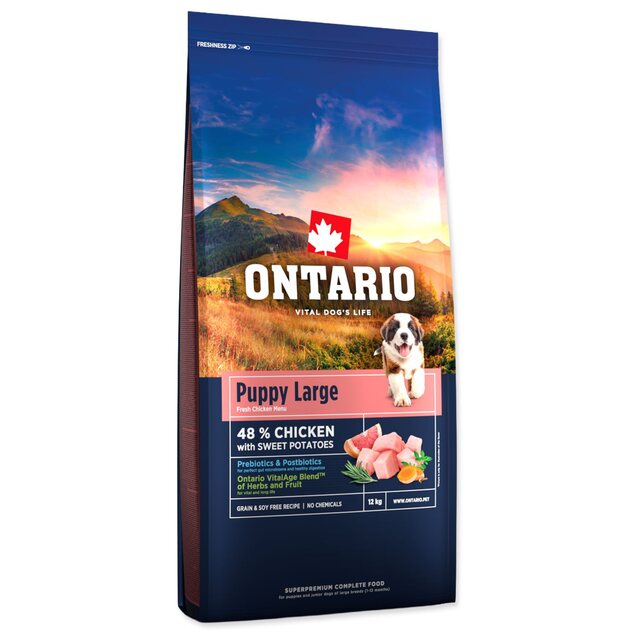 Krmivo Ontario Puppy &amp; Junior Large Chicken &amp; Sweet Potatoes 12kg