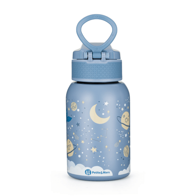 PETITE&amp;MARS Láhev nerezová termo se slámkou 350 ml Whale Song 12m+