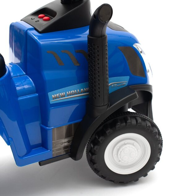 Detské odrážadlo traktor s vlečkou a náradim Baby Mix New Holland modrý