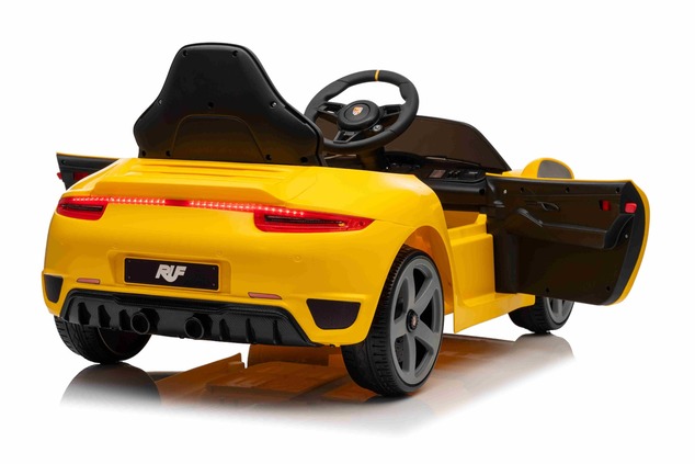 Elektrické autíčko RUF GT 12V, žlté, Otváracie dvere, 2.4 GHz diaľkové ovládanie, LED svet