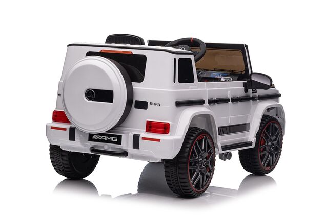 Elektrické autíčko Mercedes G, biele, Jednomiestne sedadlo, 12V batéria, 2,4 GHz DO, 2X MO