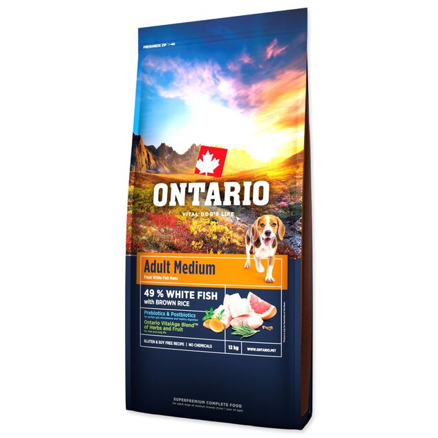 Krmivo Ontario Adult Medium Fish &amp; Brown Rice 12kg