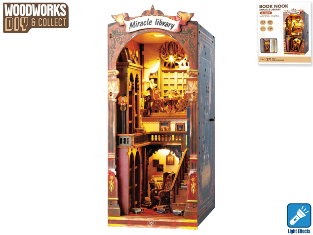 Дървен строителен комплект библиотека със светлина, 371 бр. | Woodworks
