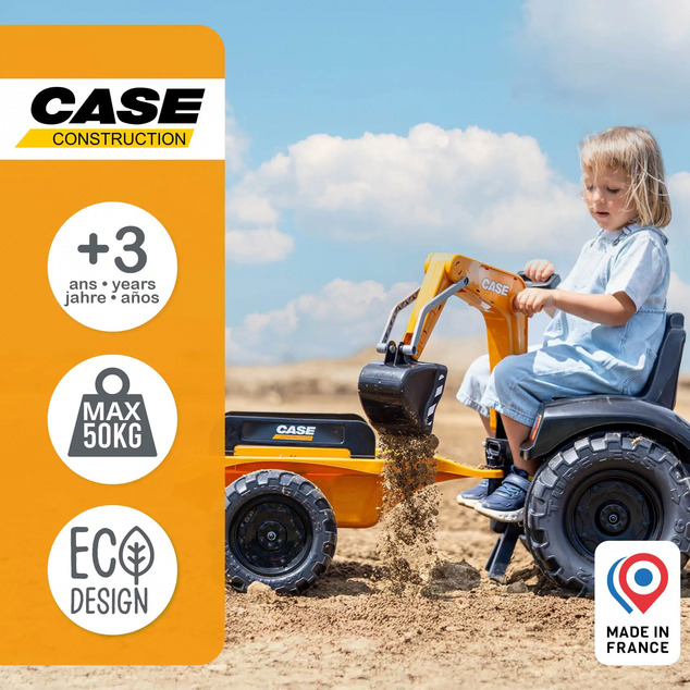 Falk Tractor a pedales 997Y Case CE con cargador frontal y remolque amarillo