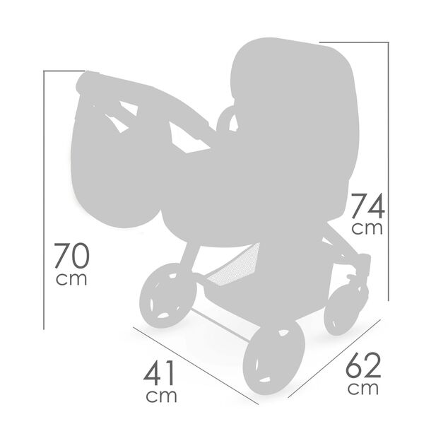 DeCuevas 80574 Skladací kočík pre bábiky 3 v 1 s taškou Tulipe 2025 - 70 cm