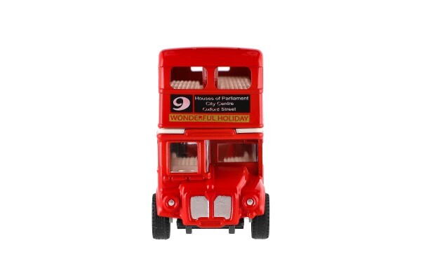 Autobus "Londýn" červený poschodový kov/plast 12cm na spätné natiahnutie