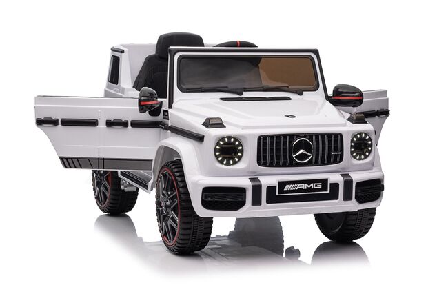 Elektrické autíčko Mercedes G, biele, Jednomiestne sedadlo, 12V batéria, 2,4 GHz DO, 2X MO