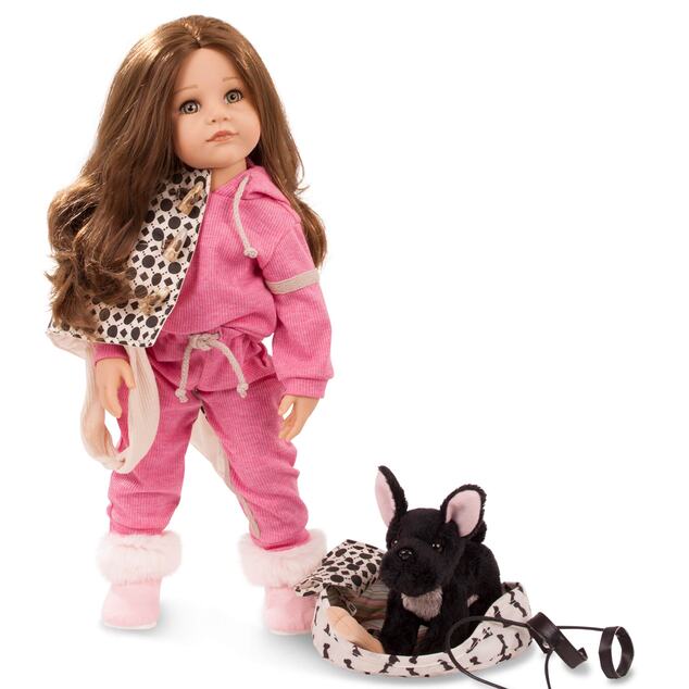 Götz Puppe Hannah mit schwarzem Hund 50cm