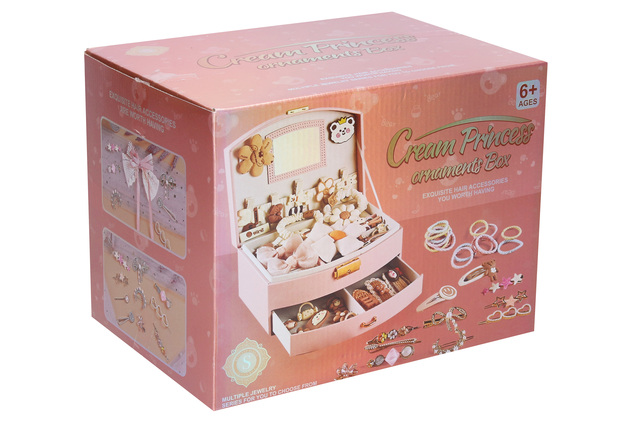 Scatola portagioie con accessori per capelli Cream Princess 20 cm