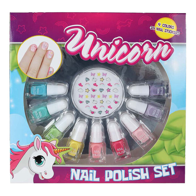 Unicorn комплект лакове за нокти 2,1ml 9бр и стикери за нокти