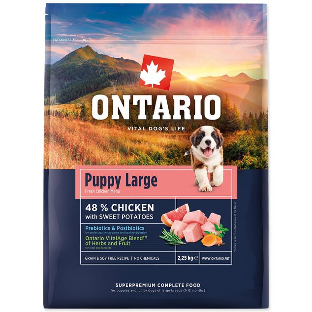 Krmivo Ontario Puppy &amp; Junior Large Chicken &amp; Sweet Potatoes 2,25kg