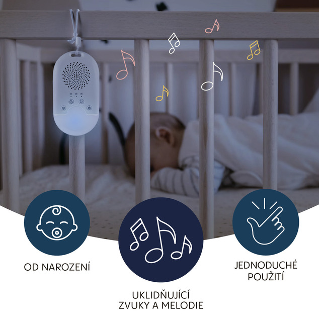 Prenosný pripínací modul so svetlom LED, bielym šumom a zvukmi, White