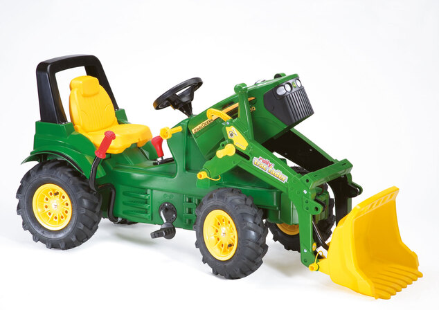 Rollytoys Šliapací traktor John Deere s nakladačom, brzdou a nafukovacími kolesami