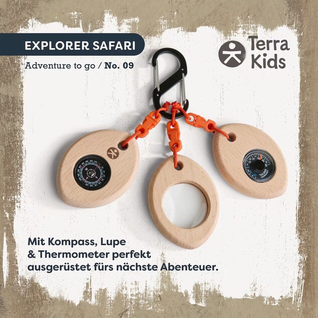Haba Terra Kids Adventure Kompaktné trio so skobou - kompas, lupa, teplomer