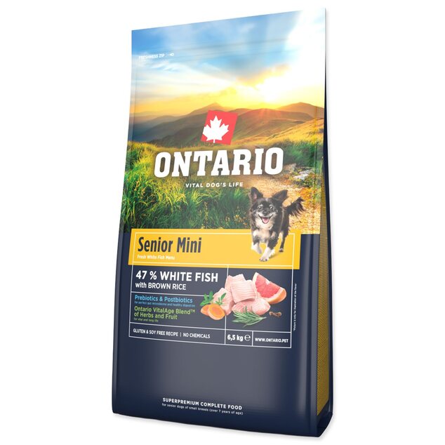 Krmivo Ontario Senior Mini Fish &amp; Brown Rice 6,5kg