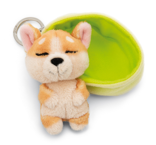 NICI kľúčenka spiaci Psík Welsh Corgi 12 cm, svetlo-zelený košík, GREEN