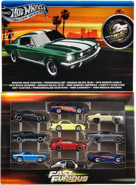 Mattel Hot Wheels 25JCT92 Fast &amp; Furious Hitri in drzni Avtomobilčki 10-paket