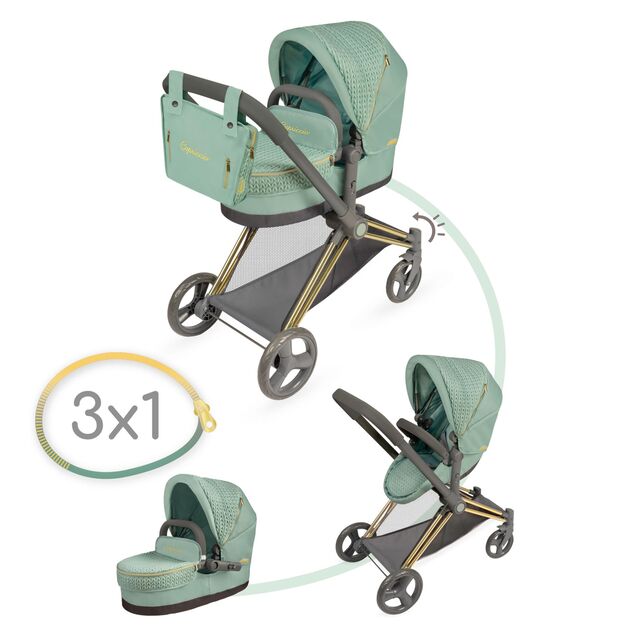DeCuevas 81773 Skladací kočík pre bábiky 3 v 1 s taškou Capriccio 2025 - 73 cm