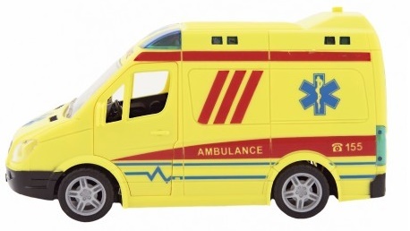 Auto ambulancia plast na zotrvačník na batérie so zvukom so svetlom