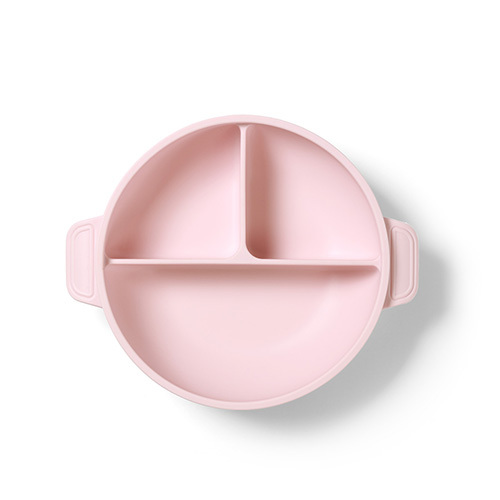 BABYONO Silikonteller mit Saugnapf und Deckel rosa 6m+