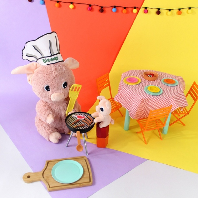 PTIPOTOS Plüschschwein Barbekiou rosa - Mama mit Baby