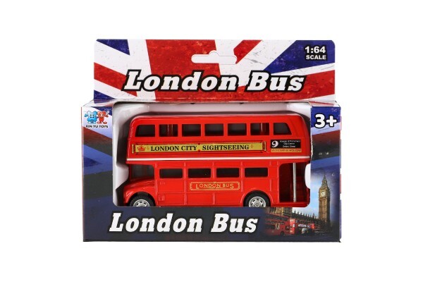 Autobus "Londýn" červený poschodový kov/plast 12cm na spätné natiahnutie