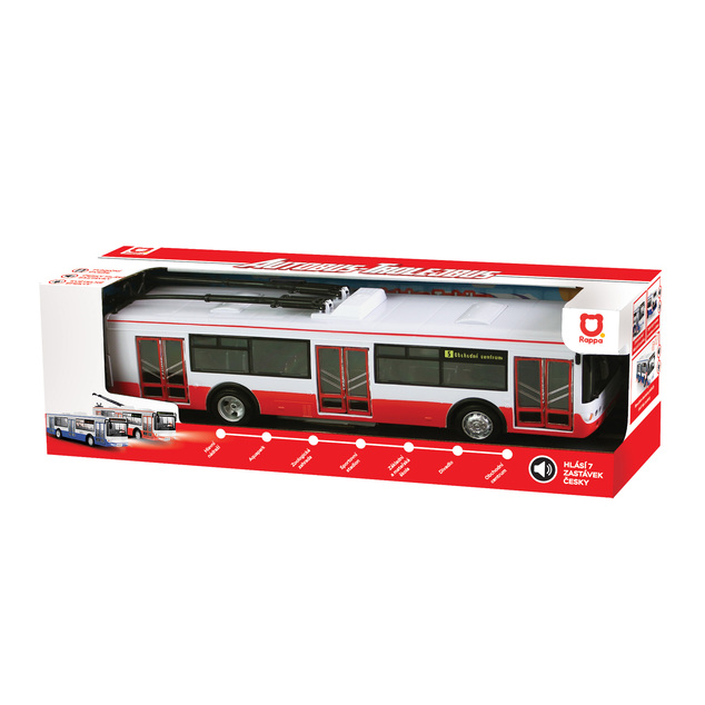 Trolejbus, ktorý hlási zastávky česky, 28 cm