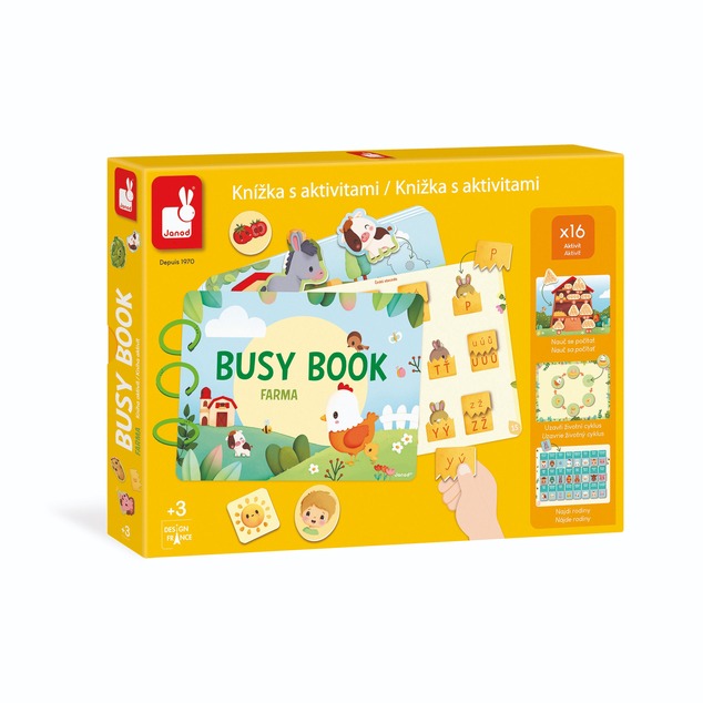 Janod Farma Busy Book interaktívna kniha s aktivitami a abecedou od 3 rokov SK CZ