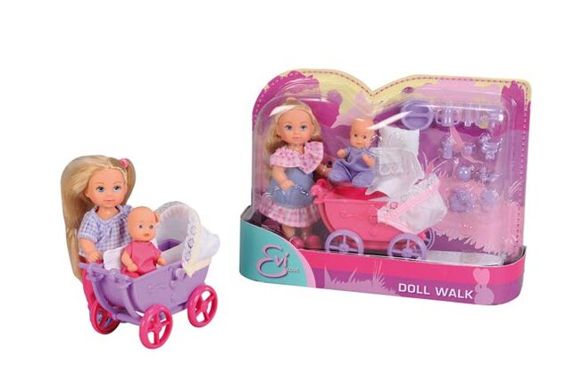 Bábika Evička doll walk, s kočiarikom, 2druhy