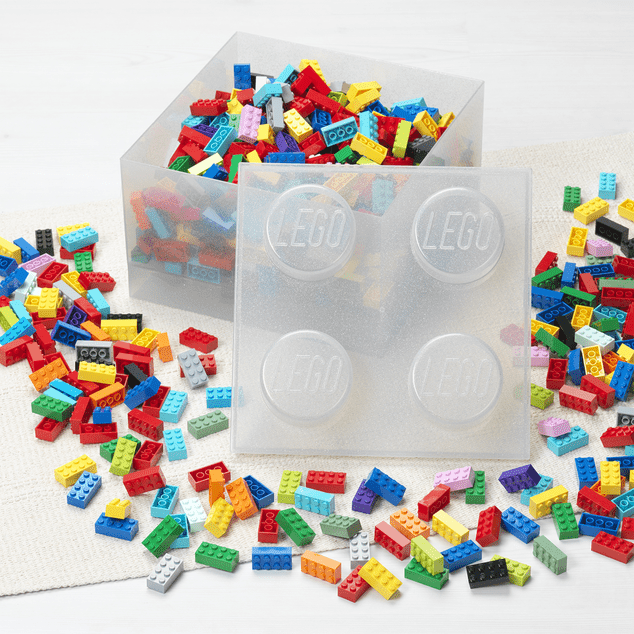 LEGO úložný box 4 s vekom - trblietavá priehľadná