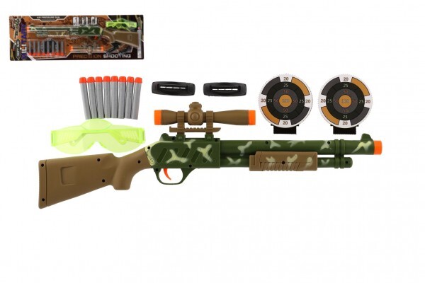 Pištoľ/Puška so zameriavačom plast 51cm + penové náboje 8ks, okuliare